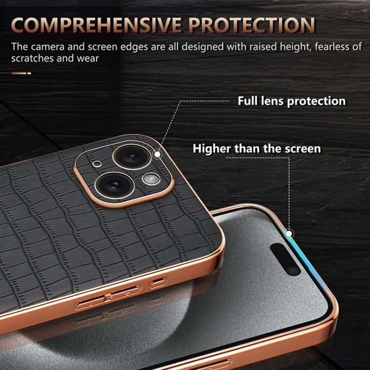 For iPhone 15 AZNS Electroplated Frame Crocodile Texture Full Coverage Phone Case(Blue) - iPhone 15 Cases by AZNS | Online Shopping UK | buy2fix