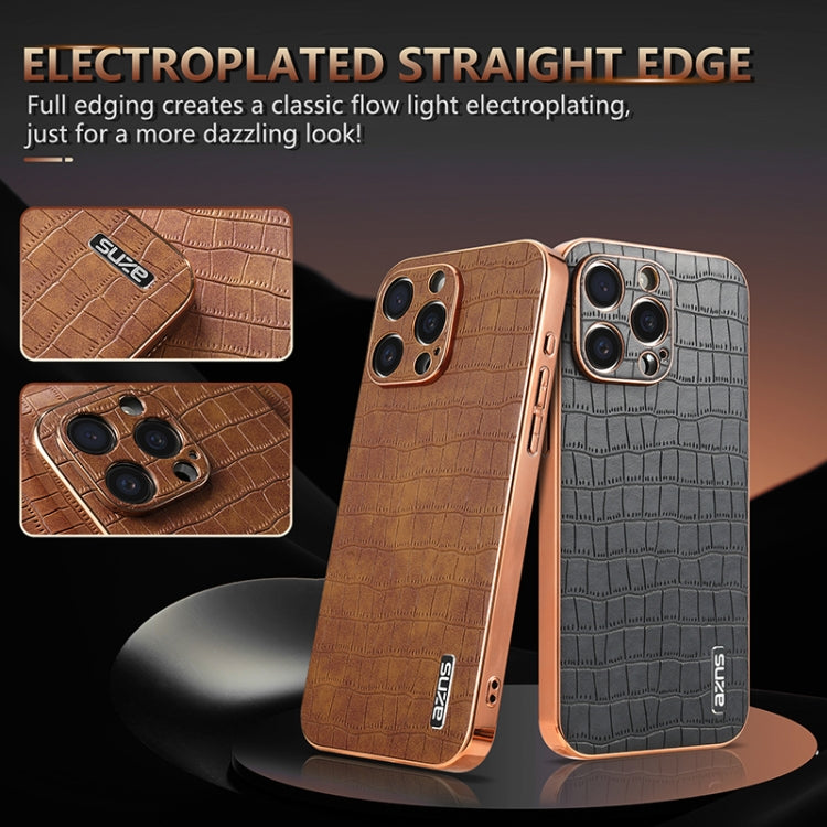 For iPhone 15 Pro AZNS Electroplated Frame Crocodile Texture Full Coverage Phone Case(Green) - iPhone 15 Pro Cases by AZNS | Online Shopping UK | buy2fix