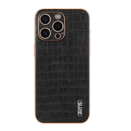 For iPhone 16 Pro Max AZNS Electroplated Frame Crocodile Texture Full Coverage Phone Case(Black) - iPhone 16 Pro Max Cases by AZNS | Online Shopping UK | buy2fix