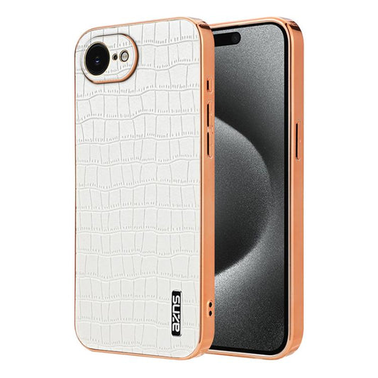 For iPhone 16e AZNS Electroplated Frame Crocodile Texture Full Coverage Phone Case(White) - iPhone 16e Cases by AZNS | Online Shopping UK | buy2fix
