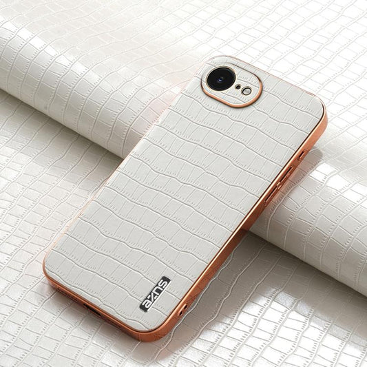 For iPhone 16e AZNS Electroplated Frame Crocodile Texture Full Coverage Phone Case(White) - iPhone 16e Cases by AZNS | Online Shopping UK | buy2fix