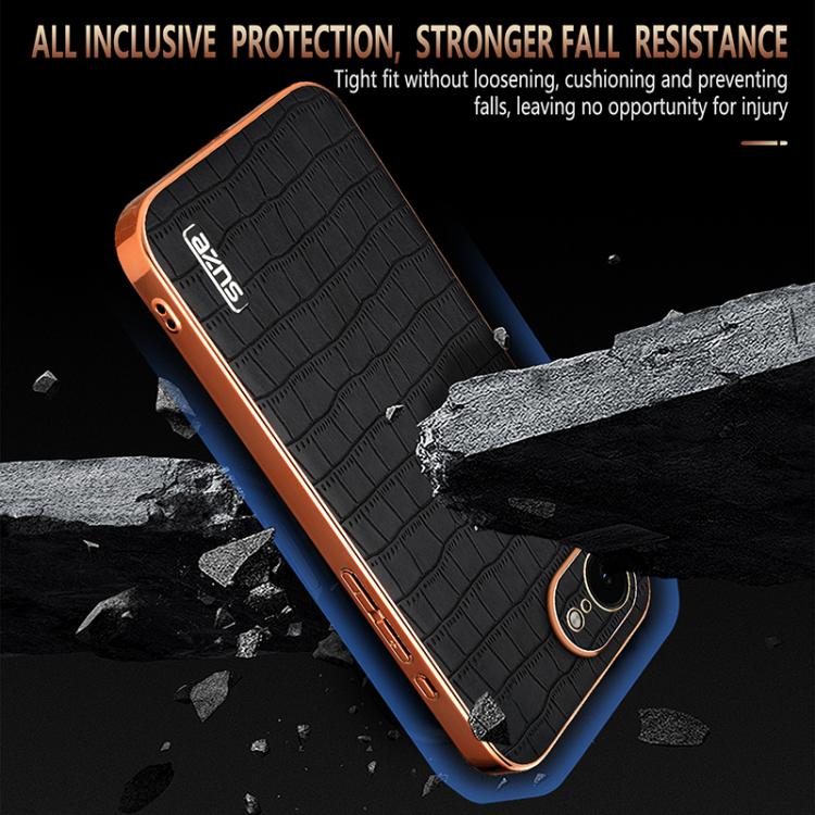 For iPhone 16e AZNS Electroplated Frame Crocodile Texture Full Coverage Phone Case(White) - iPhone 16e Cases by AZNS | Online Shopping UK | buy2fix