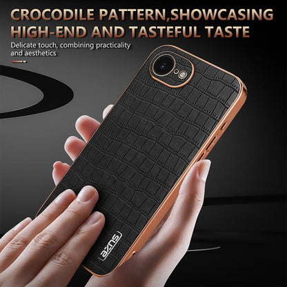 For iPhone 16e AZNS Electroplated Frame Crocodile Texture Full Coverage Phone Case(White) - iPhone 16e Cases by AZNS | Online Shopping UK | buy2fix