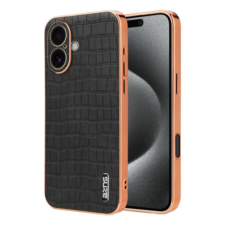 For iPhone 17 AZNS Electroplated Frame Crocodile Texture Full Coverage Phone Case(Black) - iPhone 17 Cases by AZNS | Online Shopping UK | buy2fix