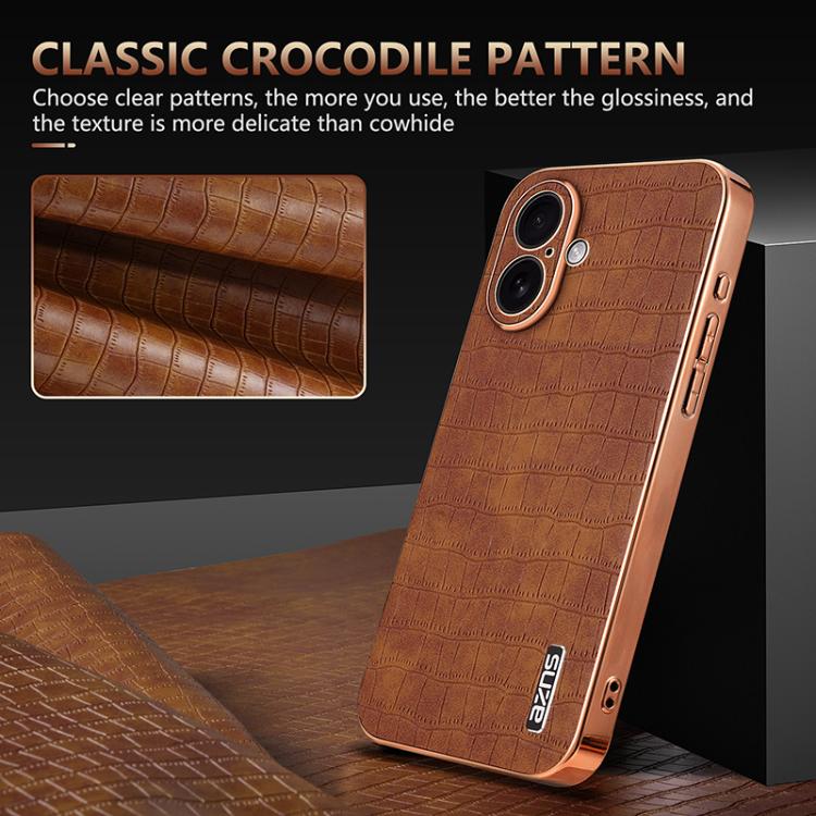 For iPhone 17 AZNS Electroplated Frame Crocodile Texture Full Coverage Phone Case(Brown) - iPhone 17 Cases by AZNS | Online Shopping UK | buy2fix
