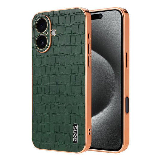 For iPhone 17 AZNS Electroplated Frame Crocodile Texture Full Coverage Phone Case(Green)
