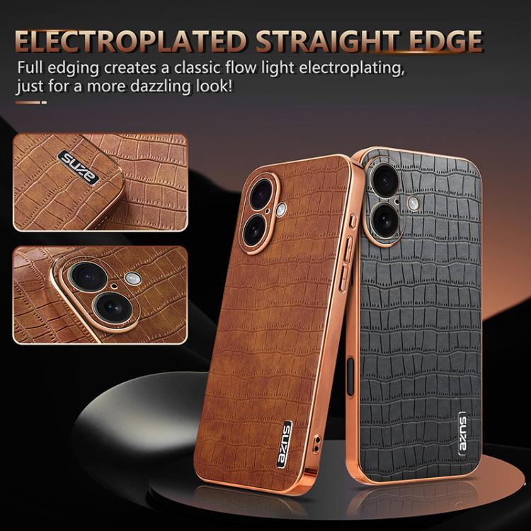 For iPhone 17 AZNS Electroplated Frame Crocodile Texture Full Coverage Phone Case(White) - iPhone 17 Cases by AZNS | Online Shopping UK | buy2fix