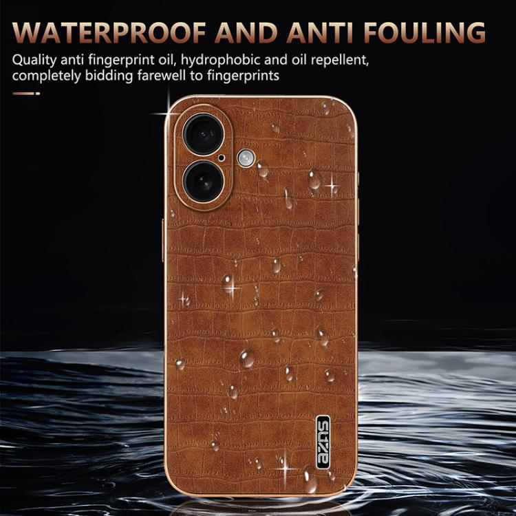 For iPhone 17 AZNS Electroplated Frame Crocodile Texture Full Coverage Phone Case(White) - iPhone 17 Cases by AZNS | Online Shopping UK | buy2fix