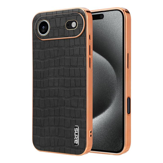 For iPhone 17 Air AZNS Electroplated Frame Crocodile Texture Full Coverage Phone Case(Black) - iPhone 17 Air Cases by AZNS | Online Shopping UK | buy2fix