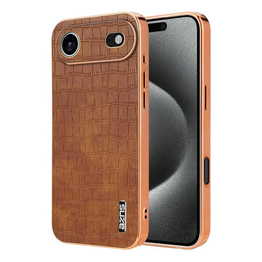 For iPhone 17 Air AZNS Electroplated Frame Crocodile Texture Full Coverage Phone Case(Brown) - iPhone 17 Air Cases by AZNS | Online Shopping UK | buy2fix