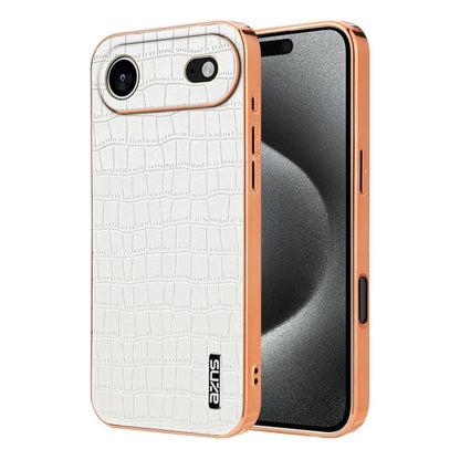 For iPhone Air AZNS Electroplated Frame Crocodile Texture Full Coverage Phone Case(White) - iPhone Air Cases by AZNS | Online Shopping UK | buy2fix