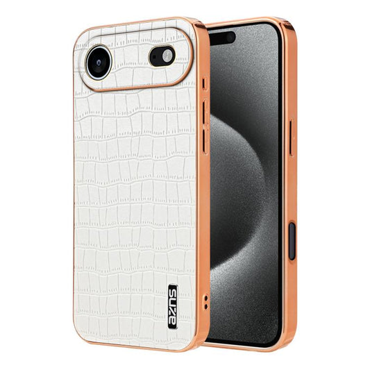 For iPhone Air AZNS Electroplated Frame Crocodile Texture Full Coverage Phone Case(White) - iPhone Air Cases by AZNS | Online Shopping UK | buy2fix