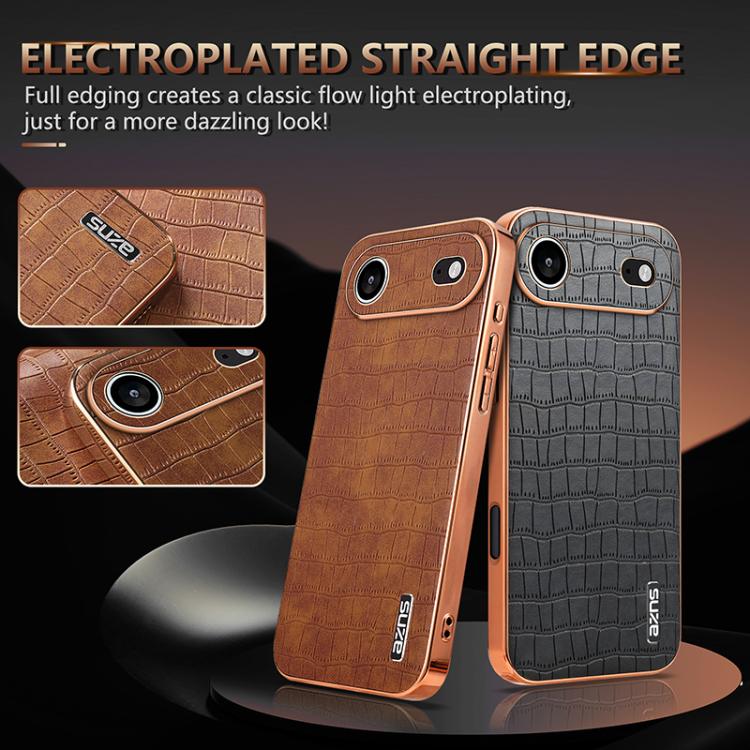For iPhone Air AZNS Electroplated Frame Crocodile Texture Full Coverage Phone Case(White) - iPhone Air Cases by AZNS | Online Shopping UK | buy2fix