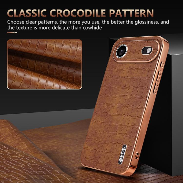 For iPhone Air AZNS Electroplated Frame Crocodile Texture Full Coverage Phone Case(White) - iPhone Air Cases by AZNS | Online Shopping UK | buy2fix