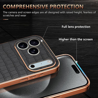 For iPhone 17 Pro AZNS Electroplated Frame Crocodile Texture Full Coverage Phone Case(Black) - iPhone 17 Pro Cases by AZNS | Online Shopping UK | buy2fix