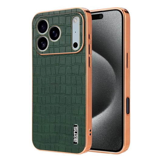 For iPhone 17 Pro AZNS Electroplated Frame Crocodile Texture Full Coverage Phone Case(Green) - iPhone 17 Pro Cases by AZNS | Online Shopping UK | buy2fix