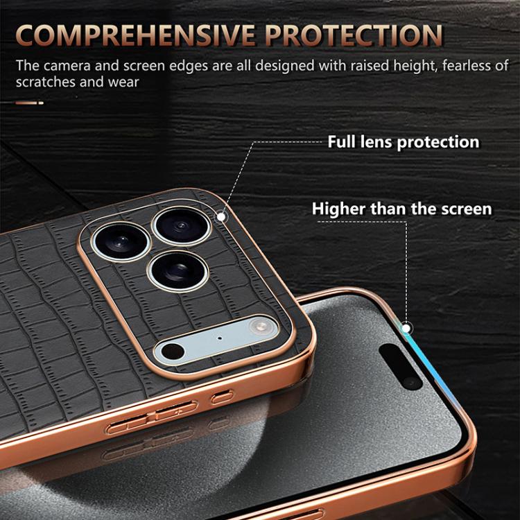 For iPhone 17 Pro AZNS Electroplated Frame Crocodile Texture Full Coverage Phone Case(Blue) - iPhone 17 Pro Cases by AZNS | Online Shopping UK | buy2fix