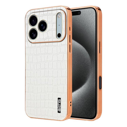 For iPhone 17 Pro AZNS Electroplated Frame Crocodile Texture Full Coverage Phone Case(White) - iPhone 17 Pro Cases by AZNS | Online Shopping UK | buy2fix