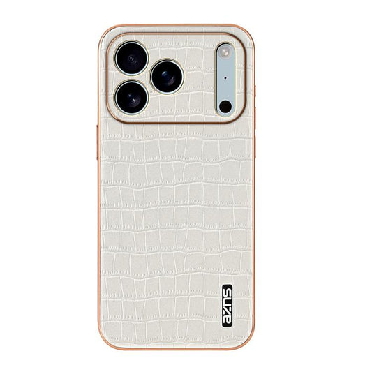 For iPhone 17 Pro AZNS Electroplated Frame Crocodile Texture Full Coverage Phone Case(White) - iPhone 17 Pro Cases by AZNS | Online Shopping UK | buy2fix