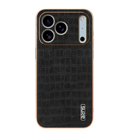 For iPhone 17 Pro Max AZNS Electroplated Frame Crocodile Texture Full Coverage Phone Case(Black) - iPhone 17 Pro Max Cases by AZNS | Online Shopping UK | buy2fix