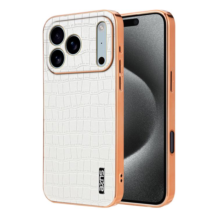 For iPhone 17 Pro Max AZNS Electroplated Frame Crocodile Texture Full Coverage Phone Case(White) - iPhone 17 Pro Max Cases by AZNS | Online Shopping UK | buy2fix