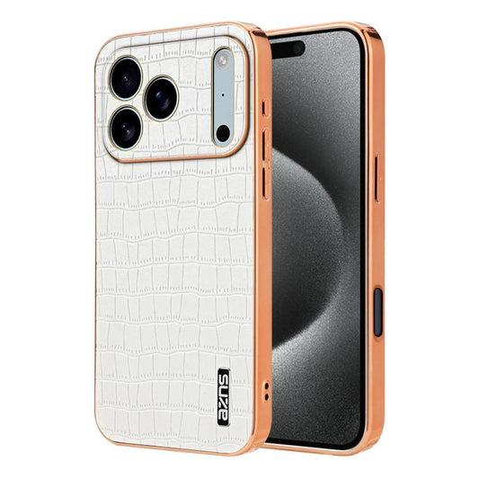 For iPhone 17 Pro Max AZNS Electroplated Frame Crocodile Texture Full Coverage Phone Case(White) - iPhone 17 Pro Max Cases by AZNS | Online Shopping UK | buy2fix