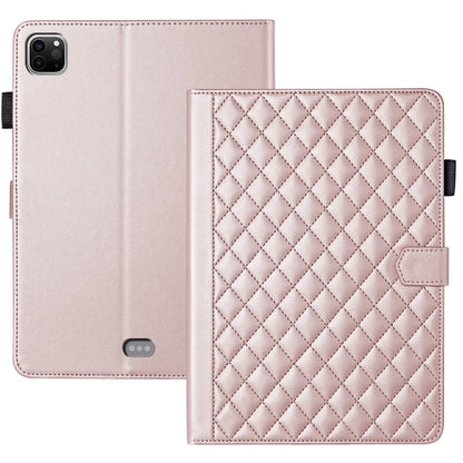 For iPad Pro 12.9 2022 / 2021 / 2020 Rhombus Lattice Leather Smart Tablet Case(Rose Gold) - iPad Pro 12.9 (2022/2021) Cases by buy2fix | Online Shopping UK | buy2fix