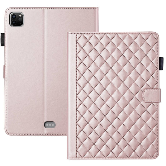 For iPad Pro 12.9 2022 / 2021 / 2020 Rhombus Lattice Leather Smart Tablet Case(Rose Gold) - iPad Pro 12.9 (2022/2021) Cases by buy2fix | Online Shopping UK | buy2fix