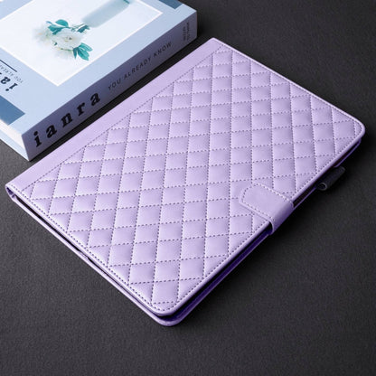 For iPad Pro 12.9 2022 / 2021 / 2020 Rhombus Lattice Leather Smart Tablet Case(Purple) - iPad Pro 12.9 (2022/2021) Cases by buy2fix | Online Shopping UK | buy2fix