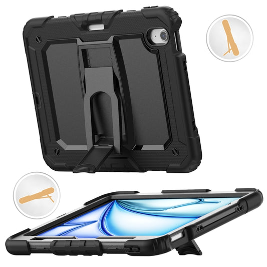 For iPad Air 11 2025 / 2024 Silicone Hydric PC Tablet Case with Shoulder Strap & Holder(Black) - iPad Air 11 2025 / 2024 Cases by buy2fix | Online Shopping UK | buy2fix