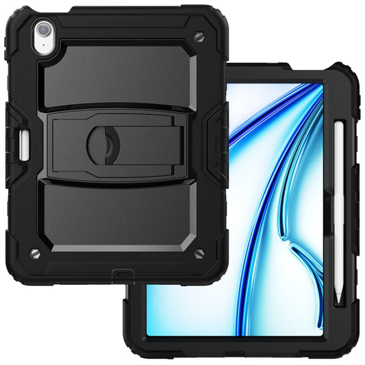 For iPad Air 11 2025 / 2024 Silicone Hydric PC Tablet Case with Shoulder Strap & Holder(Black) - iPad Air 11 2025 / 2024 Cases by buy2fix | Online Shopping UK | buy2fix
