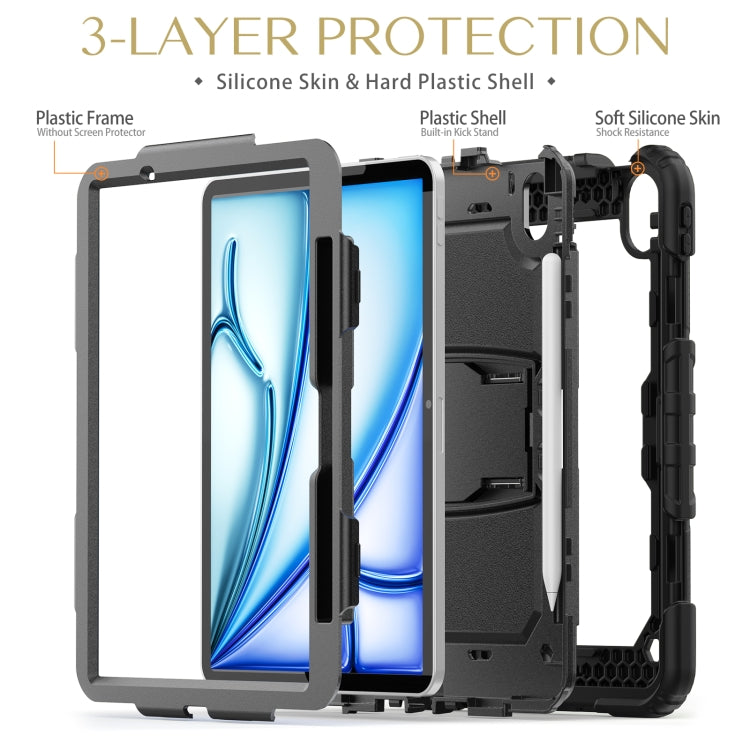 For iPad Air 11 2025 / 2024 Silicone Hydric PC Tablet Case with Shoulder Strap & Holder(Black) - iPad Air 11 2025 / 2024 Cases by buy2fix | Online Shopping UK | buy2fix