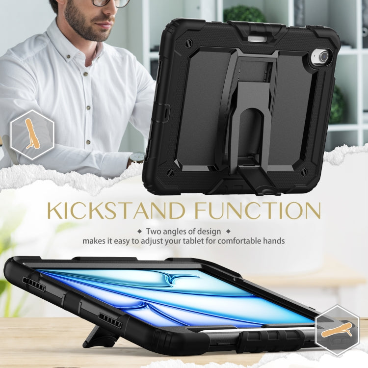For iPad Air 11 2025 / 2024 Silicone Hydric PC Tablet Case with Shoulder Strap & Holder(Black) - iPad Air 11 2025 / 2024 Cases by buy2fix | Online Shopping UK | buy2fix