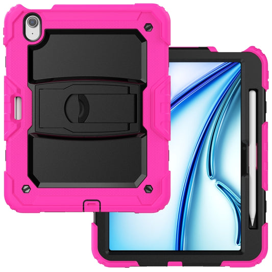 For iPad Air 11 2025 / 2024 Silicone Hydric PC Tablet Case with Shoulder Strap & Holder(Rose Red) - iPad Air 11 2025 / 2024 Cases by buy2fix | Online Shopping UK | buy2fix