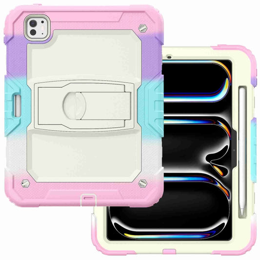 For iPad Pro 11 2025 / 2024 Silicone Hydric PC Tablet Case with Shoulder Strap & Holder(Camouflage Pink) by buy2fix