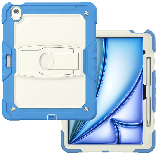 For iPad Air 13 2025 / 2024 Silicone Hydric PC Tablet Case with Shoulder Strap & Holder(Beige Cyan-blue) - iPad Air 13 2025 / 2024 Cases by buy2fix | Online Shopping UK | buy2fix
