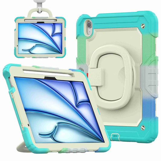 For iPad Air 11 2025 / 2024 Handle Silicone Hydric PC Tablet Case with Shoulder Strap(Rainbow Blue) - iPad Air 11 2025 / 2024 Cases by buy2fix | Online Shopping UK | buy2fix