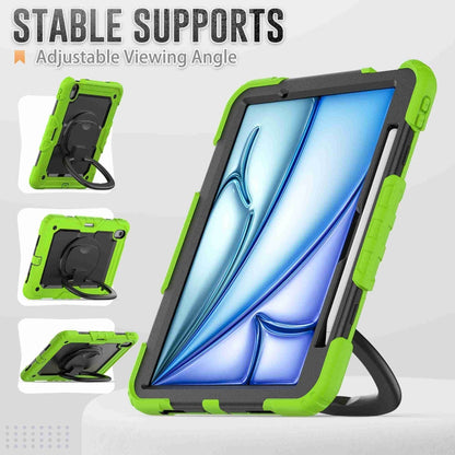 For iPad Air 11 2025 / 2024 Handle Silicone Hydric PC Tablet Case with Shoulder Strap(Yellow Grenn) - iPad Air 11 2025 / 2024 Cases by buy2fix | Online Shopping UK | buy2fix