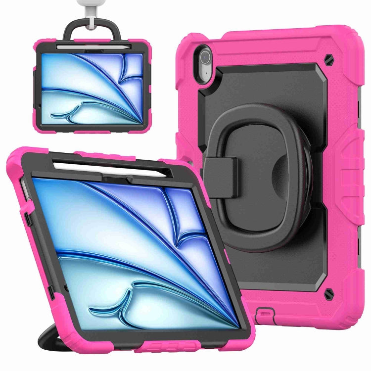 For iPad Air 11 2025 / 2024 Handle Silicone Hydric PC Tablet Case with Shoulder Strap(Rose Red) - iPad Air 11 2025 / 2024 Cases by buy2fix | Online Shopping UK | buy2fix