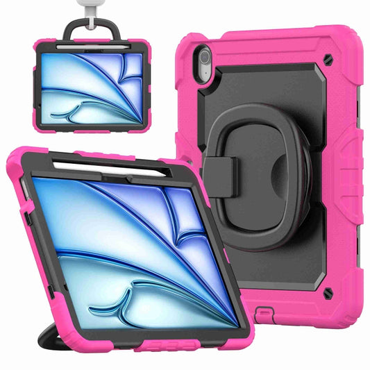 For iPad Air 11 2025 / 2024 Handle Silicone Hydric PC Tablet Case with Shoulder Strap(Rose Red) - iPad Air 11 2025 / 2024 Cases by buy2fix | Online Shopping UK | buy2fix