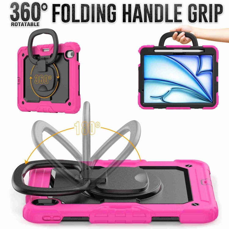 For iPad Air 11 2025 / 2024 Handle Silicone Hydric PC Tablet Case with Shoulder Strap(Rose Red) - iPad Air 11 2025 / 2024 Cases by buy2fix | Online Shopping UK | buy2fix