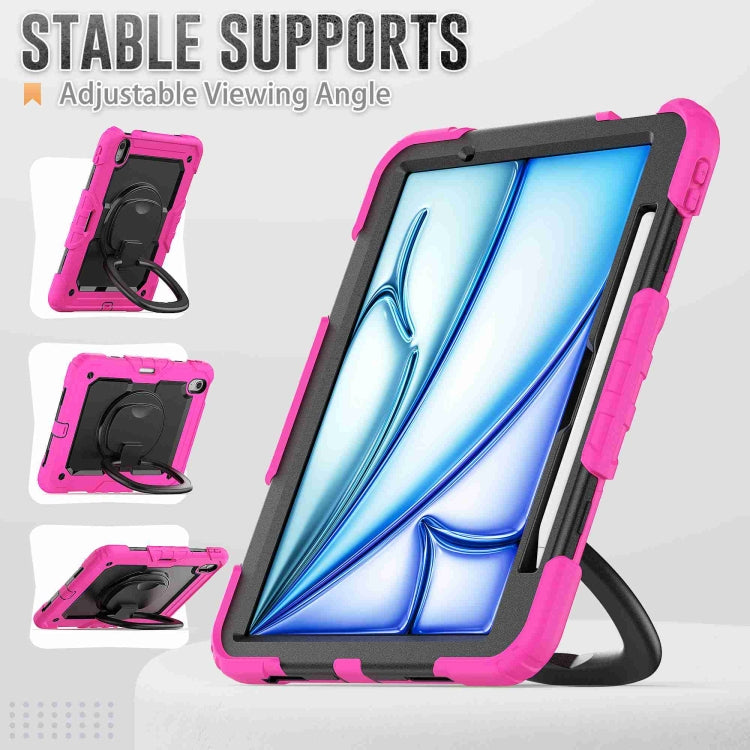 For iPad Air 11 2025 / 2024 Handle Silicone Hydric PC Tablet Case with Shoulder Strap(Rose Red) - iPad Air 11 2025 / 2024 Cases by buy2fix | Online Shopping UK | buy2fix