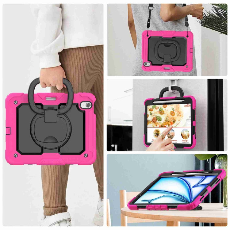 For iPad Air 11 2025 / 2024 Handle Silicone Hydric PC Tablet Case with Shoulder Strap(Rose Red) - iPad Air 11 2025 / 2024 Cases by buy2fix | Online Shopping UK | buy2fix