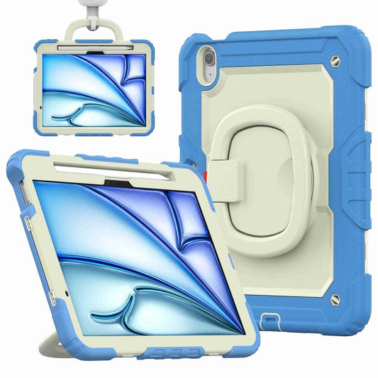 For iPad Air 11 2025 / 2024 Handle Silicone Hydric PC Tablet Case with Shoulder Strap(Cyan-blue) - iPad Air 11 2025 / 2024 Cases by buy2fix | Online Shopping UK | buy2fix