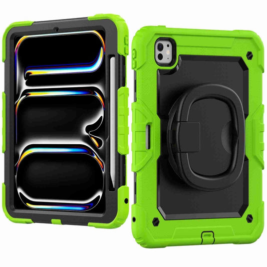 For iPad Pro 11 2024 Handle Silicone Hydric PC Tablet Case with Shoulder Strap(Yellow Green) - iPad Pro 11 2024 Cases by buy2fix | Online Shopping UK | buy2fix
