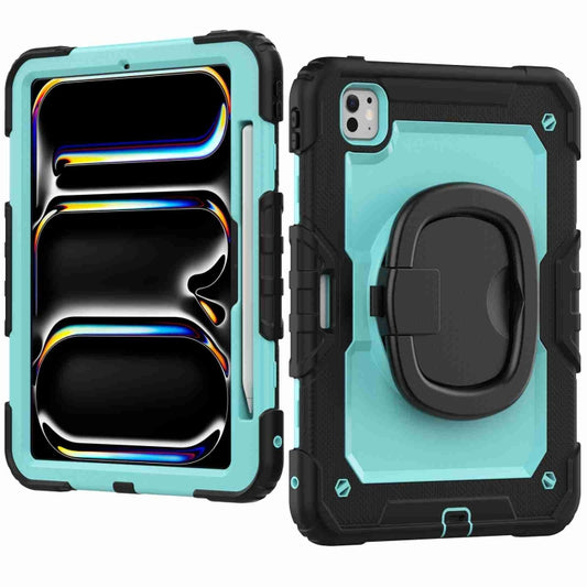 For iPad Pro 11 2025 / 2024 Handle Silicone Hydric PC Tablet Case with Shoulder Strap(Light Blue PC) by buy2fix