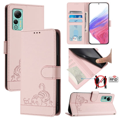 For Ulefone Note 14 Cat Rat Embossed Pattern RFID Leather Phone Case with Lanyard(Pink) by buy2fix