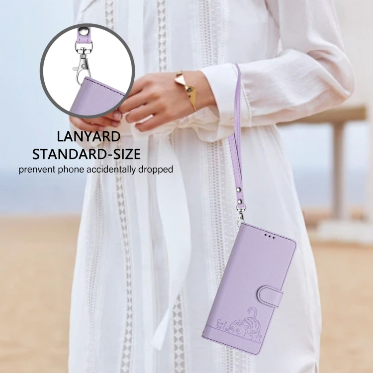 For Ulefone Note 14 Cat Rat Embossed Pattern RFID Leather Phone Case with Lanyard(Purple) by buy2fix