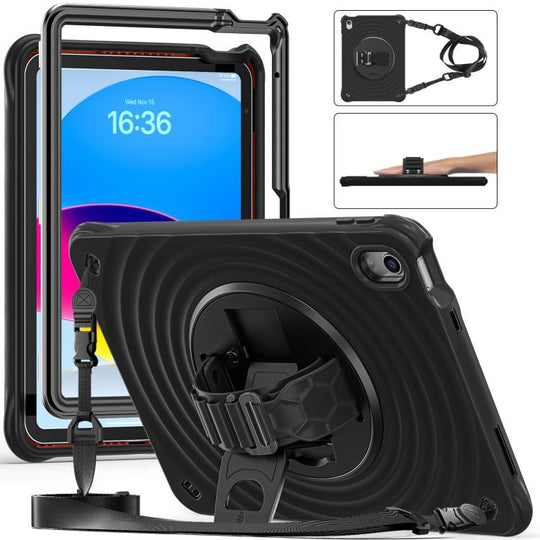 For iPad 2025 / 2022 Rotation Holder Silicone Hybrid PC Tablet Case(Black)