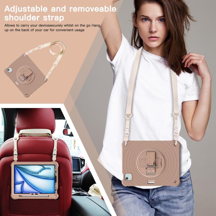 For iPad Air 11 2025 / 2024 Rotation Holder Silicone Hybrid PC Tablet Case(Light Coffee) - iPad Air 11 2025 / 2024 Cases by buy2fix | Online Shopping UK | buy2fix